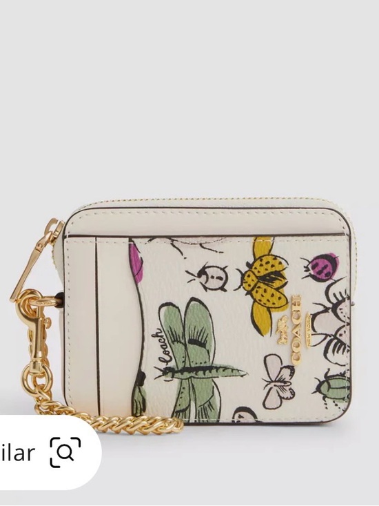 Coach Handbags - Coach White Floral & Insect Print Mini Wristlet with Gold Hardware